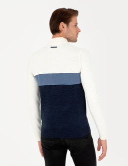 Lacivert Slim Fit Fermuarl_ Dik Yaka Triko Kazak