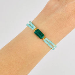 Браслет двойной из Амазонита и Малахита 16 см +