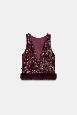 SEQUIN TOP WITH FAUX FUR HEM - Zara фото 5