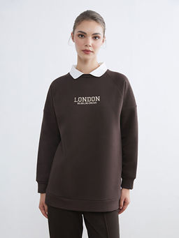 London Nak??l? Kad?n Kal?n Sweatshirt Tunik