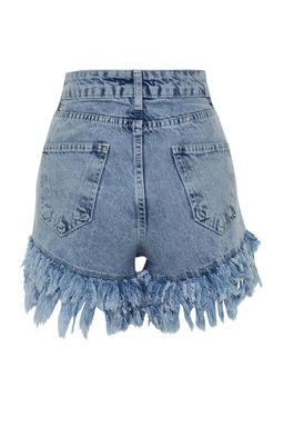 TRENDYOLMILLA Ac?k Mavi More Sustainable Puskullu Yuksek Bel Denim Sort TWOSS23SR00164 фото 8