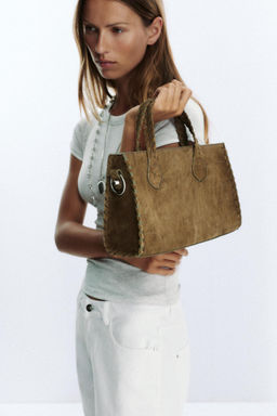 BRAIDED SPLIT SUEDE CITY BAG - Zara фото 2