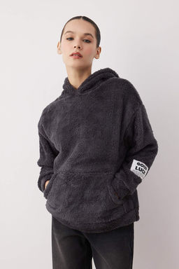 Antrasit Pelus Etiket Detayl? Regular/Normal Kal?p Pelus Orme Sweatshirt TWOAW26SW00221