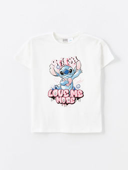 Bisiklet Yaka Stitch Bask?l? K?sa Kollu K?z ?ocuk Ti??rt