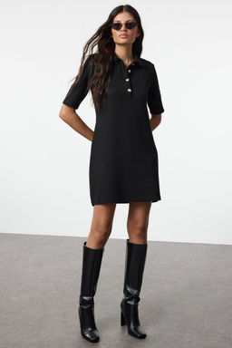 TRENDYOLMILLA Siyah Tuvit Shift Mini Orme Elbise TWOAW25EL00531