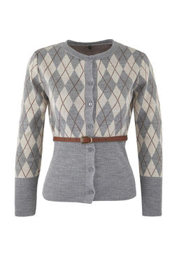 Gri Baklava Desenli Kemerli Triko H?rka TWOAW26HI00150 - Trendyolmilla фото 9