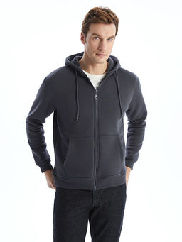 Kap??onlu Uzun Kollu Erkek Fermuarl? Sweatshirt