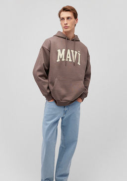 Mavi Logo Bask?l? Kapusonlu Kahverengi Sweatshirt