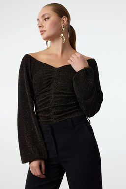 TRENDYOLMILLA Alt?n Carmen Yaka Is?lt?l? C?tc?tl? Simli Orme Body TPRAW24BD00016