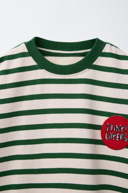 STRIPED T-SHIRT WITH EMBROIDERED PATCH - Zara фото 3