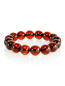 Браслет из формованного янтаря Шар вишнёвого цвета
