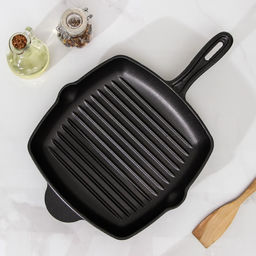 Сковорода-гриль «Гриль глубокий», 28×26×4.5 см, 2 слива, индукция, чугун, чёрная