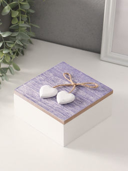 Шкатулка для украшений Сердечки белые на сиреневом квадрате, дерево, 12?12?5.3 см