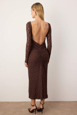 Koyu Kahverengi Dantel Orme Astarl? Maxi S?k Gece Abiye Mezuniyet Elbisesi TPRAW26EL00072 - Trendyolmilla фото 4