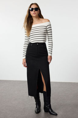 Ekru Kay?k Yaka Cizgili Triko Kazak TWOAW25KZ00360 - Trendyolmilla фото 2