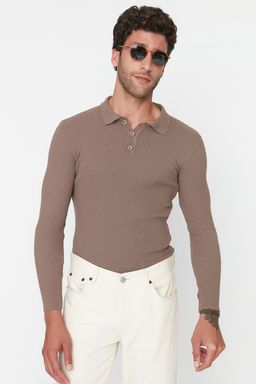 Trendyolmilla Man Haki Fitted Dar Kal?p Pamuklu Polo Yaka Dugmeli Fitilli Orgu Kazak TMNAW21KZ0567 фото 3