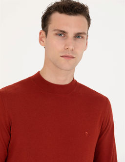 Kiremit Regular Fit Bato Yaka Y_n Kar___ml_ Basic Triko Kazak