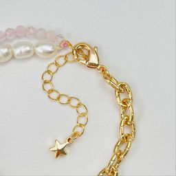 Браслет из Розового кварца и Жемчуга с цепочкой 15,5 см + - Радуга самоцветов фото 4