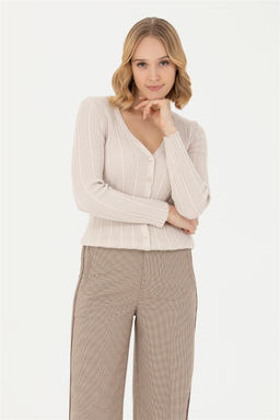 Женский кремовый базовый трикотажный кардиган - U.s. polo assn фото 8