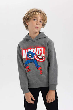 Толстая толстовка с капюшоном и логотипом Marvel для мальчиков - Defacto фото 4