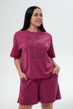 Пижама женская из кулирки Дива брусника макси - Амадэль фото 10