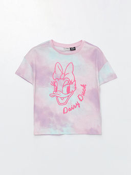 Bisiklet Yaka Daisy Duck Bask?l? K?sa Kollu K?z ?ocuk Ti??rt