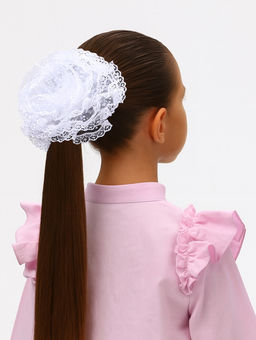 Цена за 6 шт. Бант для волос на резинке «Школьница», волна кружева горох, d=15 см, белый