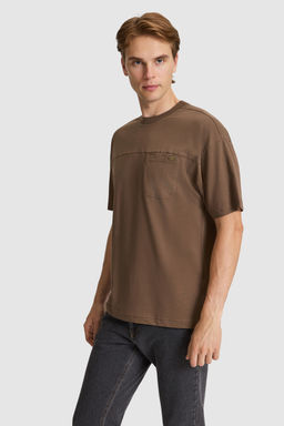 Erkek Kahverengi Comfort Fit Bisiklet Yaka Ti__rt