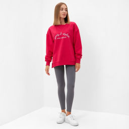 Свитшот женский MINAKU: SPORTY & STYLISH, фуксия, размер 52