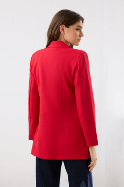 K?rm?z? Oversize Dokuma Astarl? Kruvaze Kapama Dugme Detayl? Ceket TWOSS20CE0024