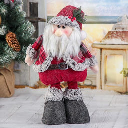 Игрушка мягкая «Дед Мороз в шубке - длинные ножки» стоит, 17×56 см, серо-красный