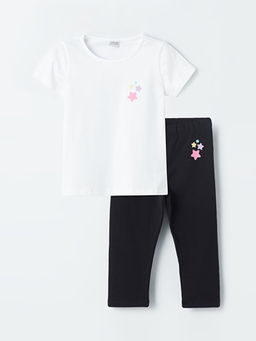 Bisiklet Yaka Bask?l? K?sa Kollu K?z ?ocuk Ti??rt ve Tayt