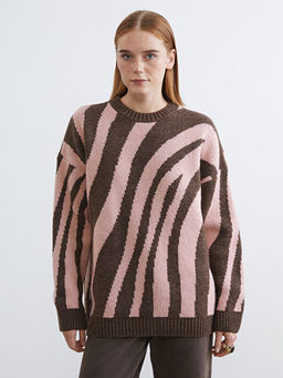 Bisiklet Yaka Desenli Kad?n Triko Tunik