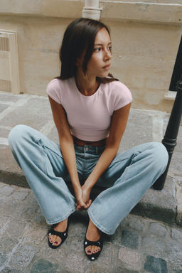 CAMISETA CROPPED MANGA CORTA LUNARES / Rosa tiza - Zara фото 4