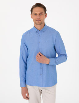 Mavi Oxford Slim Fit Kolay _t_lenebilir G_mlek