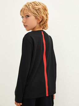 Bisiklet Yaka Bask?l? Uzun Kollu Erkek ?ocuk Ti??rt