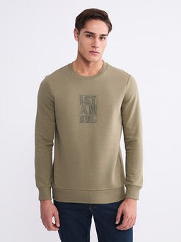 Bisiklet Yaka Bask?l? Erkek Sweatshirt