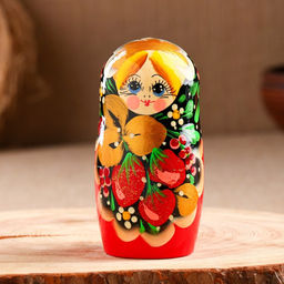 Матрёшка деревянная «Земляничка», чёрный платок, 5 кукольная, 18 см