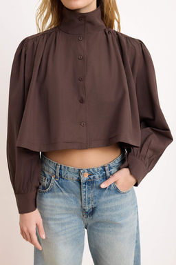 Kahverengi Buzgulu K?sa/Crop Kesim Gomlek TWOSS26GO00137 - Trendyolmilla фото 3