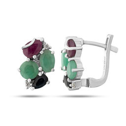 Серьги, изумруд берилл , рубин корунд , сапфир корунд, Элеонора