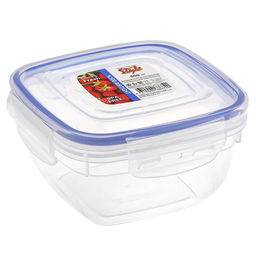 Контейнер для продуктов пластмассовый 0,5л, 12х12х6,5см, квадратный, с клипсами, воздухонепроницаемый (герметичный), съемный силиконовый уплотнитель, подходит для СВЧ (Россия)
