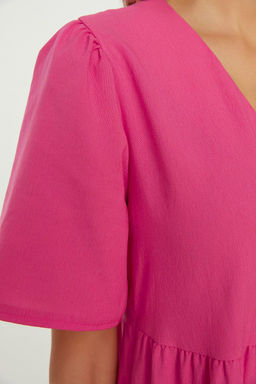 Fusya Genis Kesim V Yaka Mini Dokuma Elbise TWOSS20EL0400