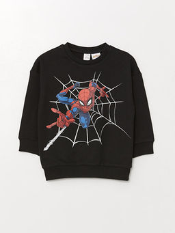 Bisiklet Yaka Uzun Kollu Spiderman Bask?l? Erkek Bebek Sweatshirt