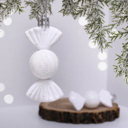 Цена за 4шт. Ёлочные игрушки "Таинственное очарование" Конфетки 8 см (набор 2шт), белый