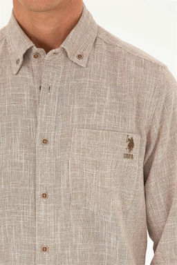 U. S. Polo Assn / Мужская рубашка цвета хаки с длинным рукавом - U.s. polo assn фото 7