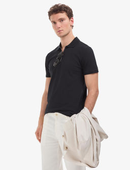 Siyah Slim Fit %100 Pamuk K_vr_lmaz Polo Yaka Basic Ti__rt