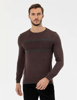 A__k Kahverengi Slim Fit Bisiklet Yaka Triko Kazak - Pierre cardin фото 3