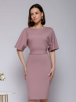 Платье розовое длины мини с поясом и рукавом летучая мышь - 1001dress фото 4