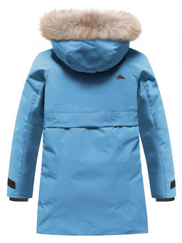 Парка зимняя подростковая для девочки с капюшоном и мехом бирюзового цвета 9534Br