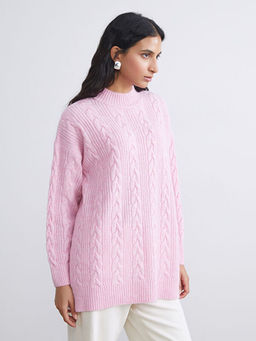 Dik Yaka Kendinden Desenli Kad?n Triko Tunik